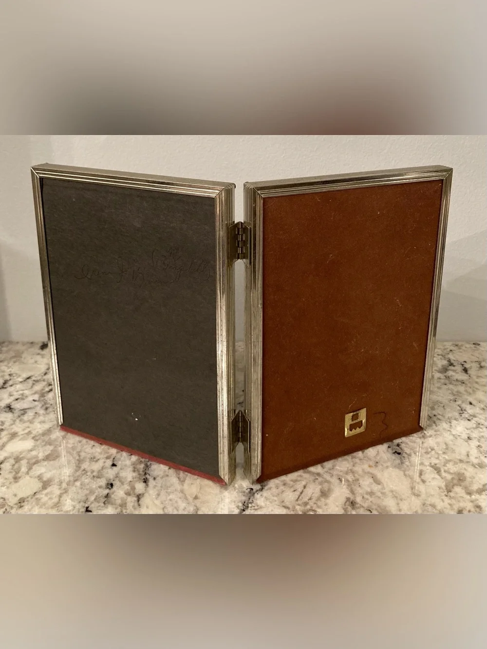 Vintage MCM Ornate Bi-fold Silver Tone Picture Frame